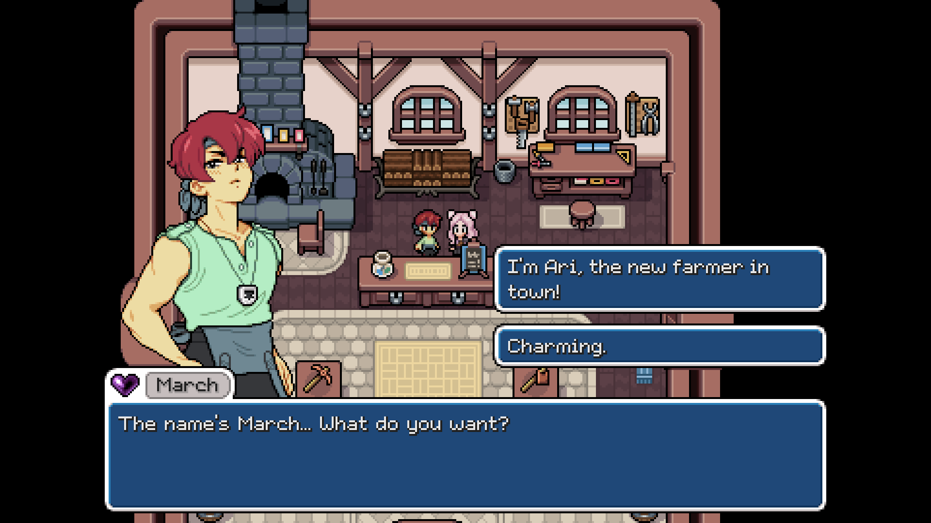 The blacksmith shop in Fields of Mistria