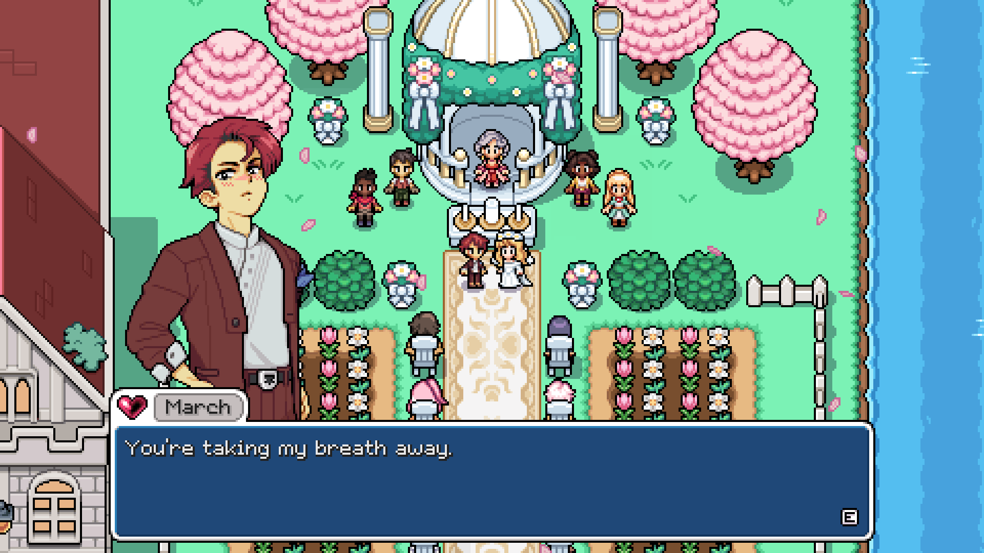 A wedding scene in Fields of Mistria